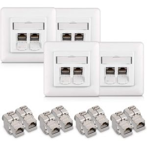 8X Module Keystone Cat 6A-Lot 8X Connecteur Module de Brassage 4X Prise Murale-Branchement Câble RJ45 avec Raccord Blindé-Snap-in - Neuf