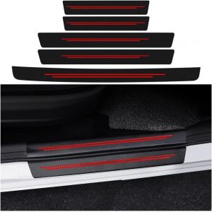 5 Pièces Autocollants De Protection En Fibre De Carbone, Protection Seuil Porte Voiture, Carbone Fibre Film Protecteur Seuil Porte Voiture Accessoires Auto Universel(Rouge) - Neuf