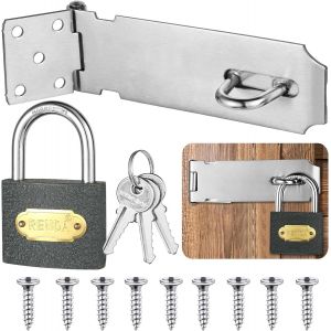 SEPT-Loquet de Cadenas Agrafe avec Cadenas et Vis,Loquet Porte en Acier Inoxydable avec Clé,Cadenas Agrafe Lourds,Verrou Porte Etanche,Fermeture Porte pour Chambre à Coucher Patio Jardin(5 pouces) - Neuf