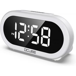 R&eacute;veil num&eacute;rique LED, horloge de chevet avec 5 sonneries au choix, port de chargement USB, variateur de luminosit&eacute;, grand &eacute;cran blanc, fonction snooze - Neuf