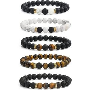 Eryi-Pierre Naturelle Bracelet Turquoise, Oeil De Tigre, Lave - Kit Elastique Pour Hommes Et Femmes - Neuf