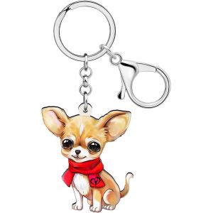 Kal-Acrylique Chihuahua Chien Porte-Cl&eacute;s Chiot Animaux Bijoux Pour Femmes Filles Enfants Amoureux Chiens Cadeaux Voiture Portefeuille Porte Clef Accessoires - Neuf