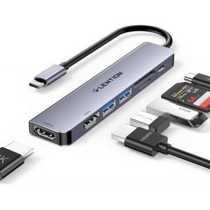 Hub USB C avec Doubel HDMI pour MacBook Mode MST, Transfert de Données à 5Gbps avec 2 USB 3.0, PD 100W, Lecteur de Cartes SD/TF, pour MacBook Pro 2024-2016, Nouveau Mac Air, etc (CE45 Gris) - Neuf