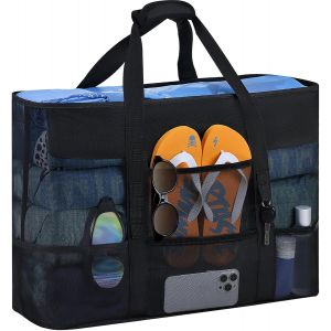 Sac de Plage Femme XXL-Grand Cabas Plage Homme,Beach Bag,Sac Cabas Plage,Panier de Plage Filles Multiples Poches Pliable Anti-Sable Sacs à BandoulièRe - Neuf