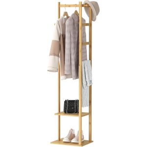 SUBZONAL-Porte Manteau Sur Pieds Bambou, Portant &agrave; V&ecirc;tements Polyvalent avec 3 Pat&egrave;res et Tringles Vestiaire d'Entr&eacute;e Charge max 35kg Id&eacute;al Pour Maison Chambre Salon - 155x38x30cm - Neuf