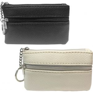 Loc-Lot De 2 Étuis À Clés En Cuir - Avec Fermeture Éclair - Pour Homme Et Femme - En Cuir Synthétique - Porte-Monnaie Portable - Porte-Clés Pour Femme (Noir + Beige), Blanc + Blanc Crème, 11,5 X - Neuf