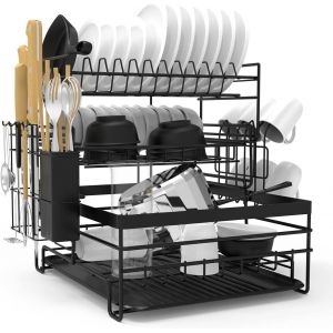 Jexnovashop-Gouttoir &Agrave; Vaisselle, Egouttoir &Agrave; 3 Niveaux De Grande Capacit&eacute; Avec Bac D'&eacute;gouttage, Egouttoir &Agrave; Vaisselle Amovible En Acier Inoxydable Pour Comptoir Ou Evier De Cuisine (Noir) - Neuf