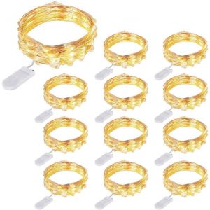 TRAHOO-12 Packs Guirlandes Lumineuses &agrave; Piles, 20 LEDs 2M Guirlande en Cuivre, IP65 &Eacute;tanche Argent Fil Blanc Chaud Ambiance Lumi&egrave;re pour D&eacute;coration No&euml;l F&ecirc;te Mariage Jardin Terrasse Pelouse Maison - Neuf