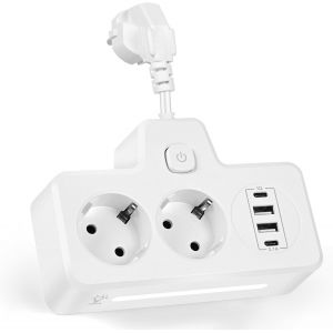 KALANKA-Multiprise avec USB, Multiprise Murale 2 Prises avec 2 USB A et 2 Type C(5 V/3,1 A) Multiprise électrique avec Câble Court pour Maison, Cuisine, Bureau (Blanc) - Neuf
