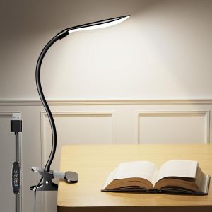 Fabur-Lampe De Bureau À Pince, Led Liseuse Soin Des Yeux, 5 Couleurs & 5 Luminosité Pour Lit Avec Minuterie D'arrêt Automatique, Lampe De Table Alimentée Par Usb Pour Chevet, Travaux Manuels, Ongles - Neuf