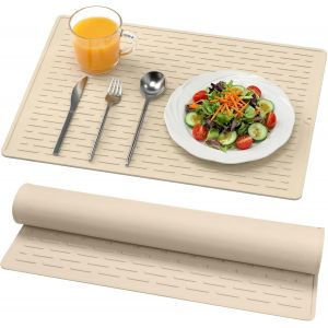 Loranka-Tapis D'&eacute;gouttoir &Agrave; Vaisselle En Silicone Avec Rainures Int&eacute;gr&eacute;es, 30 X 40 Cm, Facile &Agrave; Nettoyer, Multi-Usage, Pour Comptoirs De Cuisine, Rev&ecirc;tement D'&eacute;vier Ou Rangement Au R&eacute;frig&eacute;rateur - Neuf