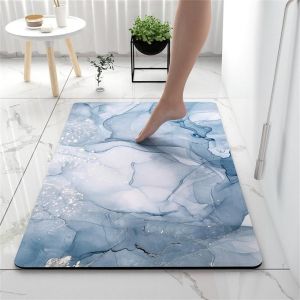Kal-Tapis De Bain Antidérapant Moderne Motif Marbre Tapis Salle De Bain Diatomite Absorbant, Tapis Douche Séchage Rapide, Microfibre Tapis Vaisselle Tapis D'entré (60x90cm,Bleu Clair) - Neuf