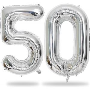 SJZG-Ballon En Forme De Chiffre Argenté De 101 Cm, En Aluminium, En Forme De Chiffre, À L'Hélium, Taille Xxl, Décoration D'Anniversaire Pour Homme, 50 Ans, Décoration De Fête D'Anniversaire Pour Homm - Neuf