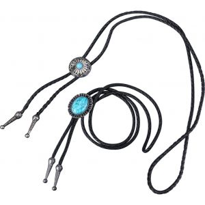 2 Styles Vantage Bolo Tie Cowboy Cuir Turquoise Pierre Cravate Western Am&eacute;rindien R&eacute;tro Corde Cordon Pendentif Collier Pour Accessoires De Costume Hommes Femmes - Neuf