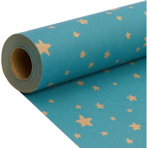 Rouleau De Papier Cadeau D'anniversaire, 43 Cm X 15 M, Papier Kraft Recyclable Motif Étoile Bleue, Pour Décoration D'anniversaire, De Noël Et De Mariage - Neuf