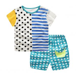 Ensemble D'ete Pour Bebe, T-Shirt A Manches Courtes Et Short A Pois Et Rayures (73) - Neuf