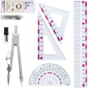 Eryi-Ensemble De Géométrie,Kit Geometrie Compas, Règles 20cm, Rapporteur D'angle, Équerres Pour Étudiants, Kit Géométrie Pour Étudiantsfourniture Scolaire 6 Pièces - Neuf