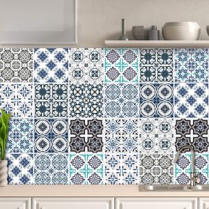 Eryi-32 X Feuilles Mural Stickers Carrelage 2d Imperméables Carreau De Ciment Adhesif, Autocollants Carreaux Dosseret Pour Cuisine, Salle De Bain La Décoration À La Maison / 15 X 15 Cm / T1006 - Neuf