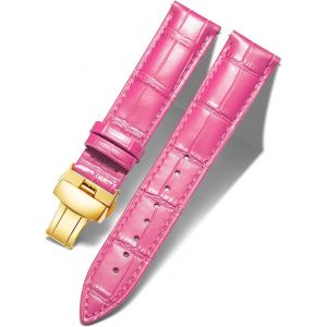 Kalanka-Bracelet De Montre En Cuir Femme Homme 12mm-24mm Bracelet De Remplacement Avec Boucle De Déploiement Papillon Argent/Or/Or Rose - Neuf