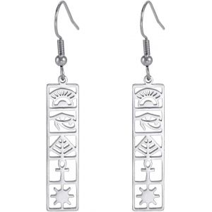 Kal-Boucles D'oreilles Pendantes Égyptiennes Pour Femme En Acier Inoxydable Avec Croix Ankh ?il D'horus -Amulette Pyramide Égyptienne -Bijoux Cadeaux - Neuf