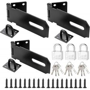 Lot de 3 serrures de sécurité en acier inoxydable avec cadenas et vis pour porte de jardin, garage, porte d'armoire - Neuf