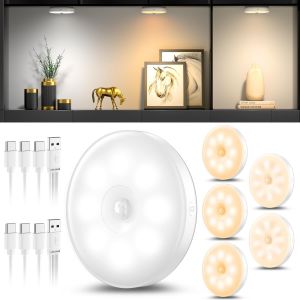 Cheng-Lot De 6 Veilleuses Avec Détecteur De Mouvement, Lampe Led Rechargeable Usb À Trois Couleurs,Lumiere Detecteur De Mouvement Interieur Pour Éclairage D'escalier, Chambre, Cuisine, Chambre D'enfa - Neuf