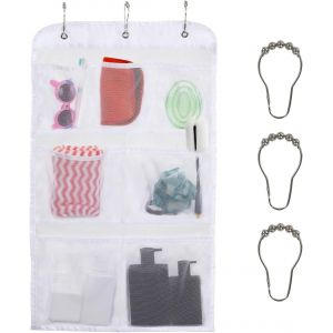 1 organiseur de douche en maille &agrave; suspendre, 7 poches blanches, avec 2 crochets en m&eacute;tal, s&eacute;chage rapide, pour savon et shampooing - Neuf