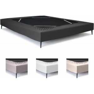 Ulteronixshop-Textilhome Cache Sommier Extensible 150/160x200 cm - Housse de Protection pour Lit Queen Size - Tissu Jersey Stretch R&eacute;sistant et Lavable - R&eacute;nove et D&eacute;core. Gris - Neuf