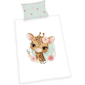 Ulteronixshop-Parure De Lit Girafe, Housse De Coussin Env. 40x60 Cm Avec Rabat, Housse De Couette Env. 100x135 Cm Avec Zip De Marque Facile &Agrave; Manipuler, 100% Coton, Renforc&eacute; - Neuf