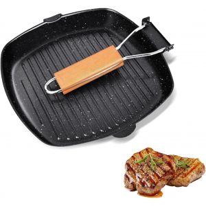 Subzonal-Po&ecirc;le &Agrave; Griller En Fonte, Po&ecirc;le &Agrave; Steak Carr&eacute;e En Acier Au Carbone, Po&ecirc;les &Agrave; Griller Antiadh&eacute;sive Avec Poign&eacute;e En Bois Pliante, Po&ecirc;les &Agrave; Frire &Agrave; Steak, 28 Cm, Noire - Neuf