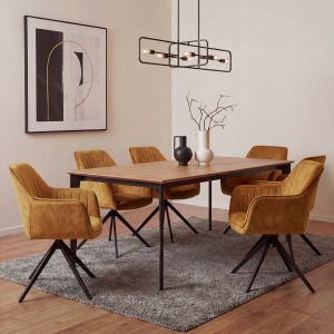 Lot de 6 chaises de salle &agrave; manger HWC-L79, chaises de cuisine avec accoudoirs pivotants et m&eacute;canisme de retour automatique, velours 440 g/m&sup2;aspect daim, jaune moutarde - Neuf