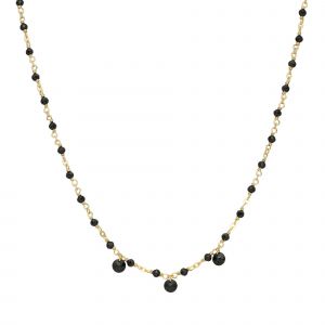 Collier En Argent Doré Pierres Naturelles Spinelle Noir Pampilles Spinelle Noir - Neuf