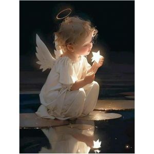 Ayuhr-30x40cm 5d Diamond Painting Petit Ange Et Étoiles, Kit De Peinture Diamant Enfant, Point De Croix Diamant Rond, Cristal Artisanat Kit Toile Tissu Maison Chambre Salon Décoration Murale - Neuf