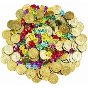 Coffret de 288 pièces de bijoux pirates, pièces d'or et pierres précieuses (144 pièces + 144 pierres précieuses). - Neuf