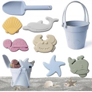 Lot De 8 Jouets De Plage En Silicone Avec Seau, Pelle Et Moules &Agrave; Sable, Ensemble D'outils Pour Enfants, Jeu Parent-Enfant - Neuf