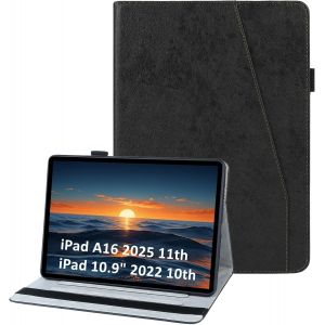 LORANKA-Coque pour iPad A16 11&egrave;me G&eacute;n&eacute;ration 11 Pouces 2025/iPad 10&egrave;me G&eacute;n&eacute;ration 10,9 Pouces 2022, Housse PU Cuir avec Support Fonction & Fentes Cartes, Flip Cover Protection &Eacute;tui, Noir - Neuf