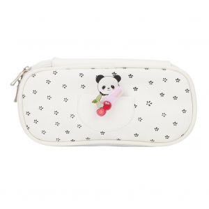Trousse de maquillage tendance pour etudiant, motif animal de dessin anime, en PU, avec fermeture eclair, trousse a crayons (blanche) - Neuf