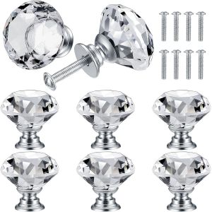 8 Pcs 30 mm Bouton de Porte de Cristal, Poignées de Diamant, Poignee de Meuble Diamant, Poignée Boutons Décoration de Armoire, Tiroir, Cuisine Bouton Poignées - Neuf