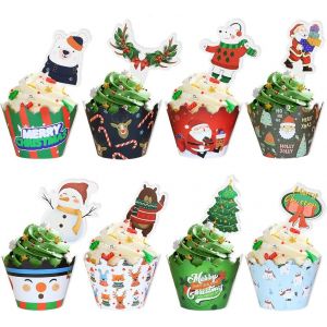 48 Pièces De Décoration Et Emballages De Cupcakes De Noël,Décorations De Fête De Noël Emballages De Décoration De Cupcakes De Noël,Fournitures De Décorations De Fête De Gâteau À La Main - Neuf
