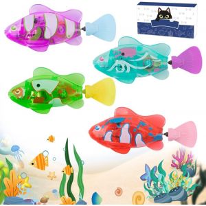 KAL-4 Pièces Robo Fish, Robot Fish Avec Lumière, Poisson Robot Fish Électrique, Faux Poisson Aquarium Qui Nage, Réutilisable Poisson Piscine Jouet De Bain Pour Bebe Enfants Chat Et Chiens Jouets - Neuf