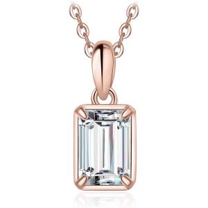 Kal-1ct Solitaire Zirconium Taille Émeraude Collier Femme Argent 925, Plaqué Or Jaune Or Rose Pendentif Pierre Fiançaille 45cm Diamant Simulé Mariage Promise Chaines, Ensemble Bijoux Cadeau - Neuf