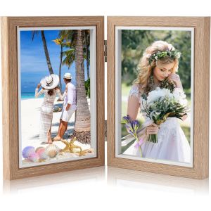 meimie-Cadre Photo Double 10X15Cm,Cadres Photo Doubles Pliables,Cadre Photo Couleur Du Bois 2 Photos,Cadre En Bois Collage Pliable,Pour Famille,Amis,Décoration Intérieure,Cadres Photo Diy,Mariage - Neuf