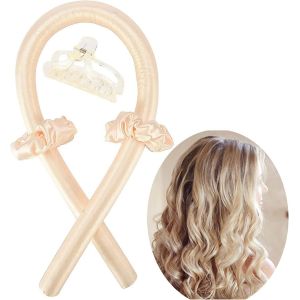 Bandeau De Tige De Curling Sans Chaleur, Nastro Ricci Senza Calore, Bigoudi En Soie, Fer À Friser Doux Endormi, Ensemble De Cheveux Bouclés Ondulés, Bigoudis Rouleaux À Cheveux En Mousse Souple (Rose) - Neuf