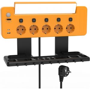 Multi Prise Murale Plan de Travail avec Interrupteur, 5 Prises de Courant Type F 3680W, USB A et USB C Chargeur 5V 2,4A, Rangement Outil, Lampe de Travail &agrave; LED avec D&eacute;tecteur de Mouvement - Neuf