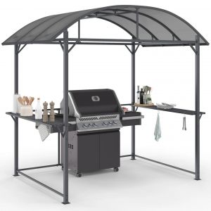 Abri Pour Barbecue 240 X 150 X 220 Cm Avec &Eacute;tag&egrave;res, En M&eacute;tal Gris Et Toit En Polycarbonate - Neuf
