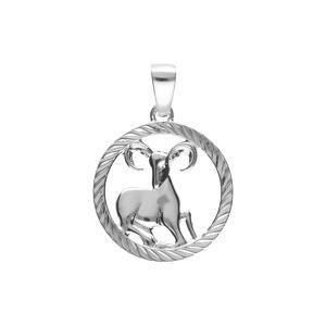 Pendentif Argent Rhodié Médaille 15mm Striee Zodiaque Bélier Decoupé - Neuf