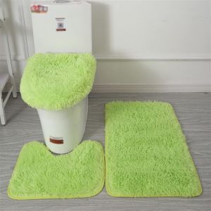 KAL-Lot De Tapis De Bain Antidérapant, 3 Pièces, Tapis Contour Toilette À Poils Longs, Shaggy Couvercle Pour Abattant Wc Fruit Vert - Neuf