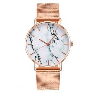 Montre-Bracelet Decontractee A Quartz Pour Homme Et Femme, Avec Bracelet En Maille Et Cadran Rond, Motif Marbre (Or Rose) - Neuf