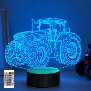 Veilleuse 3D Tracteur, Illusions De Camion, Lampe De Chevet Hologramme, Lampe Led Avec 16 Changements De Couleur, Minuterie &Agrave; Intensit&eacute; Variable, D&eacute;coration De Table De Chambre &Agrave; Coucher, - Neuf
