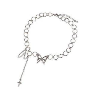 Collier &Eacute;toile En M&eacute;tal Argent&eacute; Avec Motif Bl&eacute;, Cha&icirc;ne Clavicule 35-41 Cm, Style Hip-Hop Tendance. - Neuf